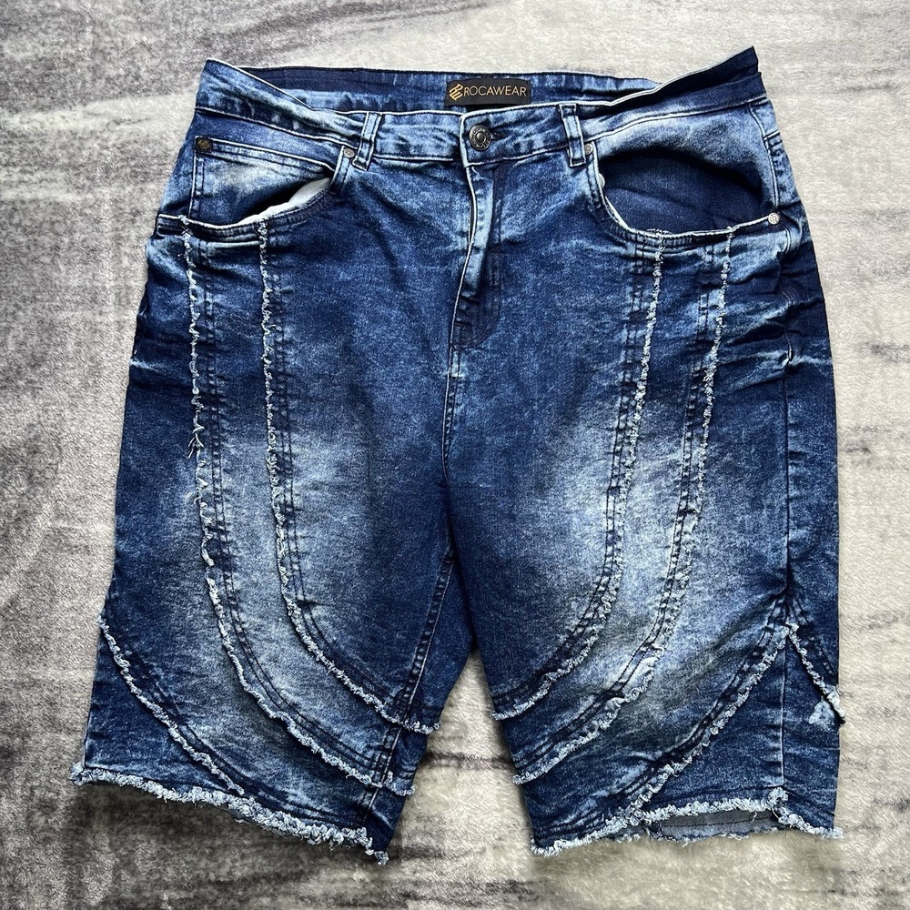 Vintage Y2K Rocawear Jean Shorts Mens 38 Dark Acid Wash Jorts